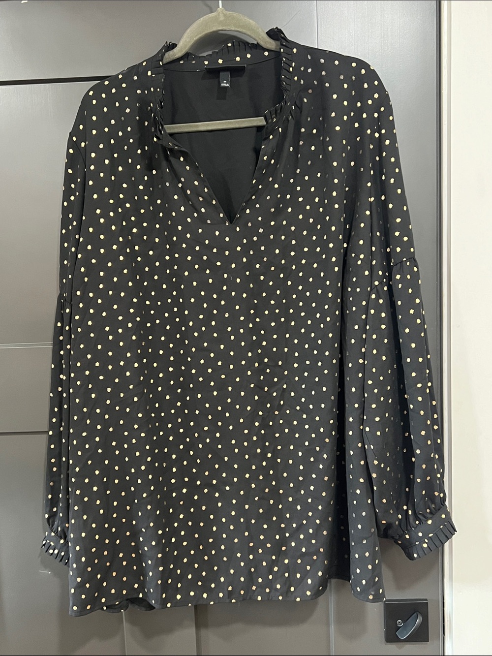 Lane Bryant Black Blouse with Gold Polka Dots
